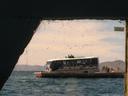 View of our bus from our motorboat as we were making the Tiquina Strait crossing.